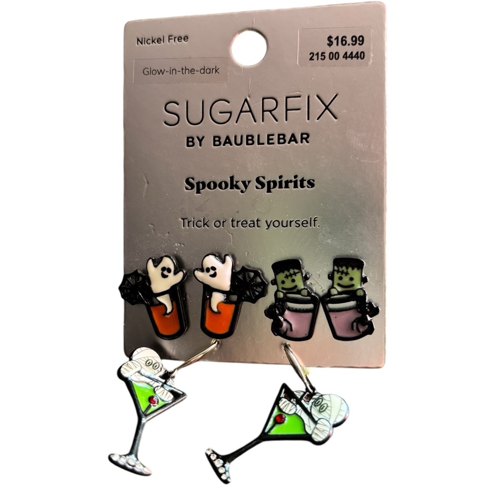 Sugarfix by Baublebar Set of 3 Glow‎ in the Dark Halloween Earrings NWT